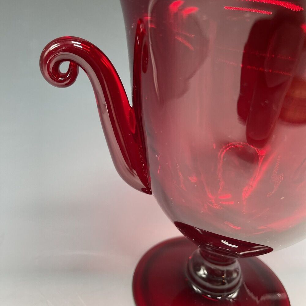 Vintage‎ Glass Red Ruby Trophy Pedestal Vase Handled MCM - Picture 5 of 16